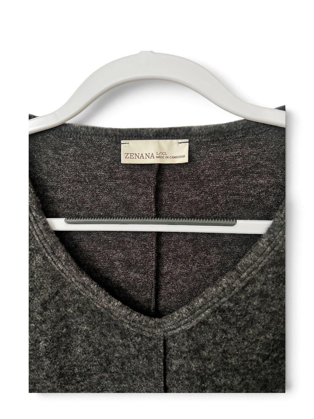 Zenana Outfitters Charcoal V-Neck Center Seam Knit Sweater Shirt - Picture 4 of 5